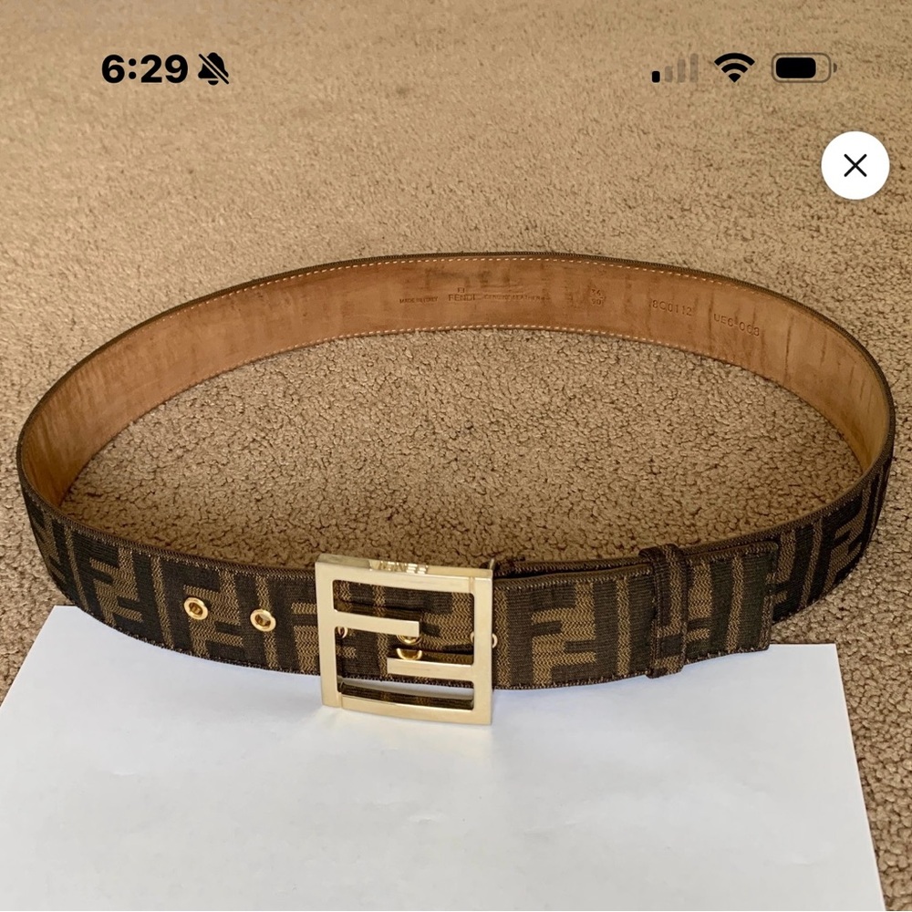Fendi Zucca Brown and Black Logo Belt